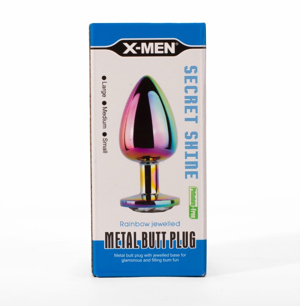 Πρωκτική Σφήνα Διαμάντι Πολύχρωμη 8,2 εκ - X-MEN Secret Shine Metal Butt Plug Rainbow Medium