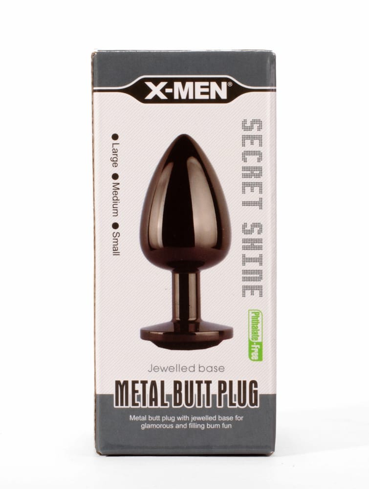 Πρωκτική Σφήνα Διαμάντι Μαύρο 9.5 εκ - X-MEN Secret Shine Metal Butt Plug Gun Colour Large