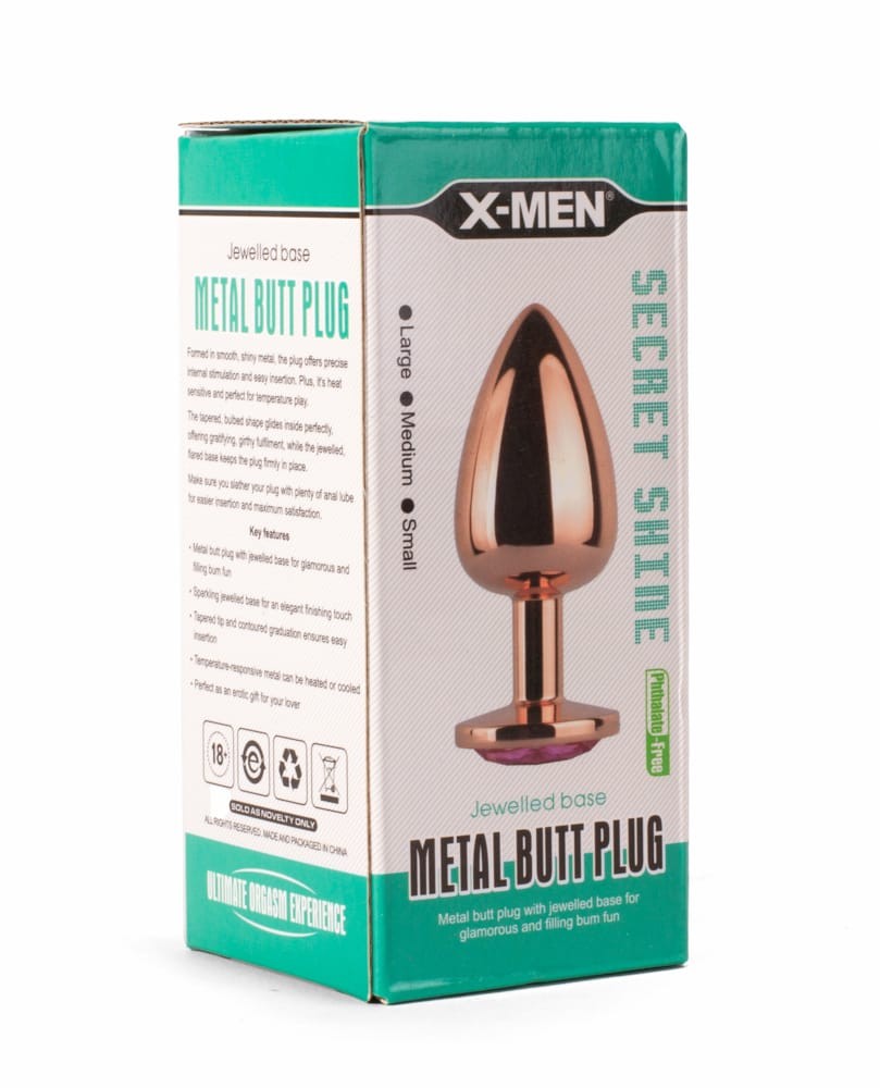 Πρωκτική Σφήνα Διαμάντι Ροζ 9.5 εκ - X-MEN Secret Shade Metal Butt Plug Rose Large