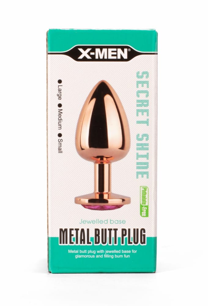 Πρωκτική Σφήνα Διαμάντι Ροζ 9.5 εκ - X-MEN Secret Shade Metal Butt Plug Rose Large