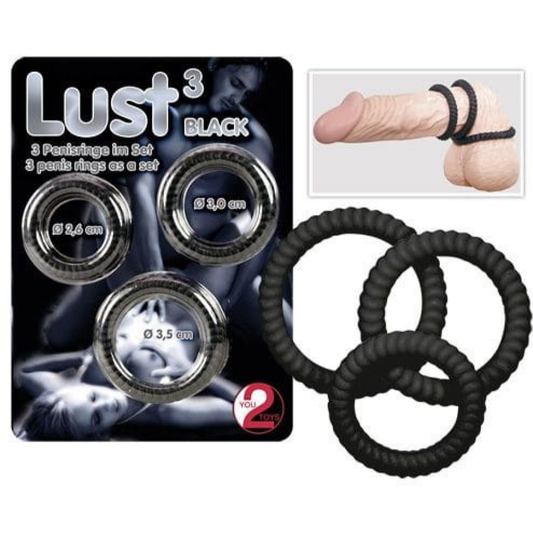 Δαχτυλίδι Πέους Τριπλό - Lust 3 Μαύρο