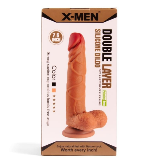 Ρεαλιστικό Dild Με Φλέβες 19,3 εκ - XMEN 7.6 inch Double Layer Silicon Dildo Brown