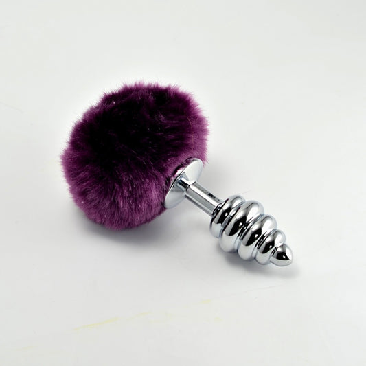 Πρωκτική Σφήνα Σπιράλ Με Πομπον Μωβ 7 εκ - Spiral Pompon Metal Plug Purple