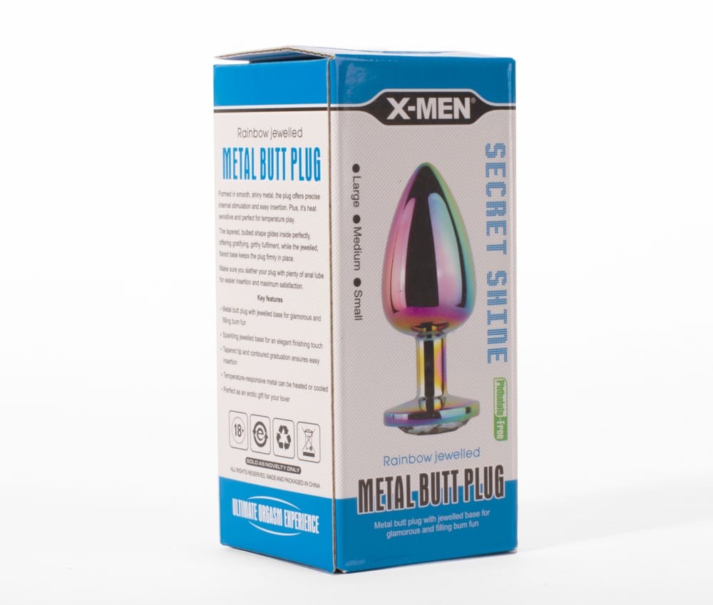 Πρωκτική Σφήνα Διαμάντι Πολύχρωμη 8,2 εκ - X-MEN Secret Shine Metal Butt Plug Rainbow Medium