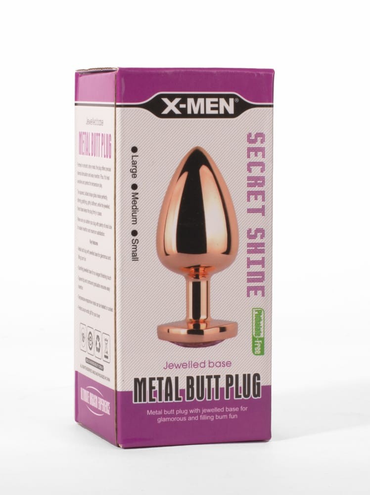 Πρωκτική Σφήνα Ροζ/Χρυσό Καρδιά Διαμάντι - X-MEN Secret Shine Metal Butt Plug Rose Gold Heart L